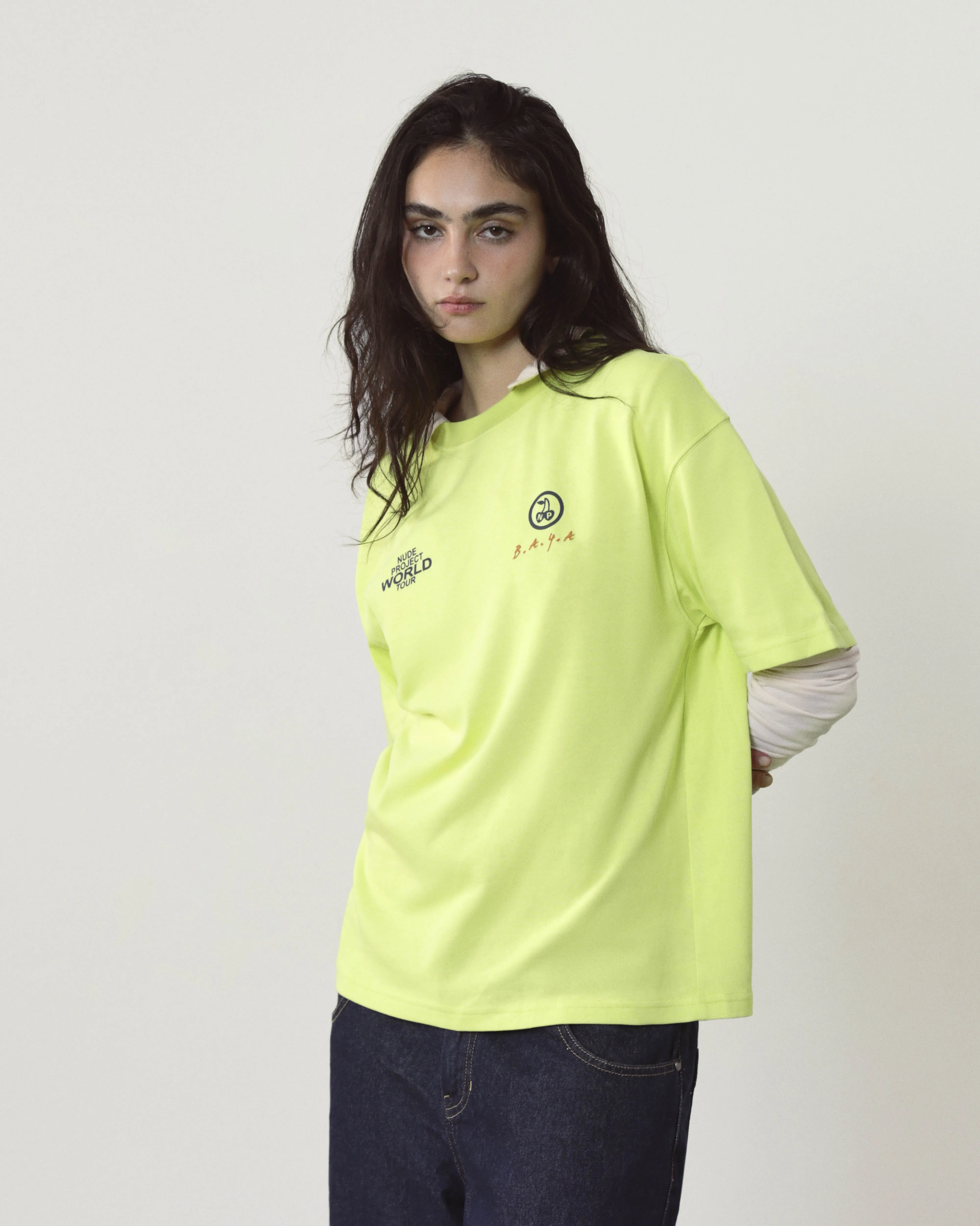 Nude Tour Tee Lime Green