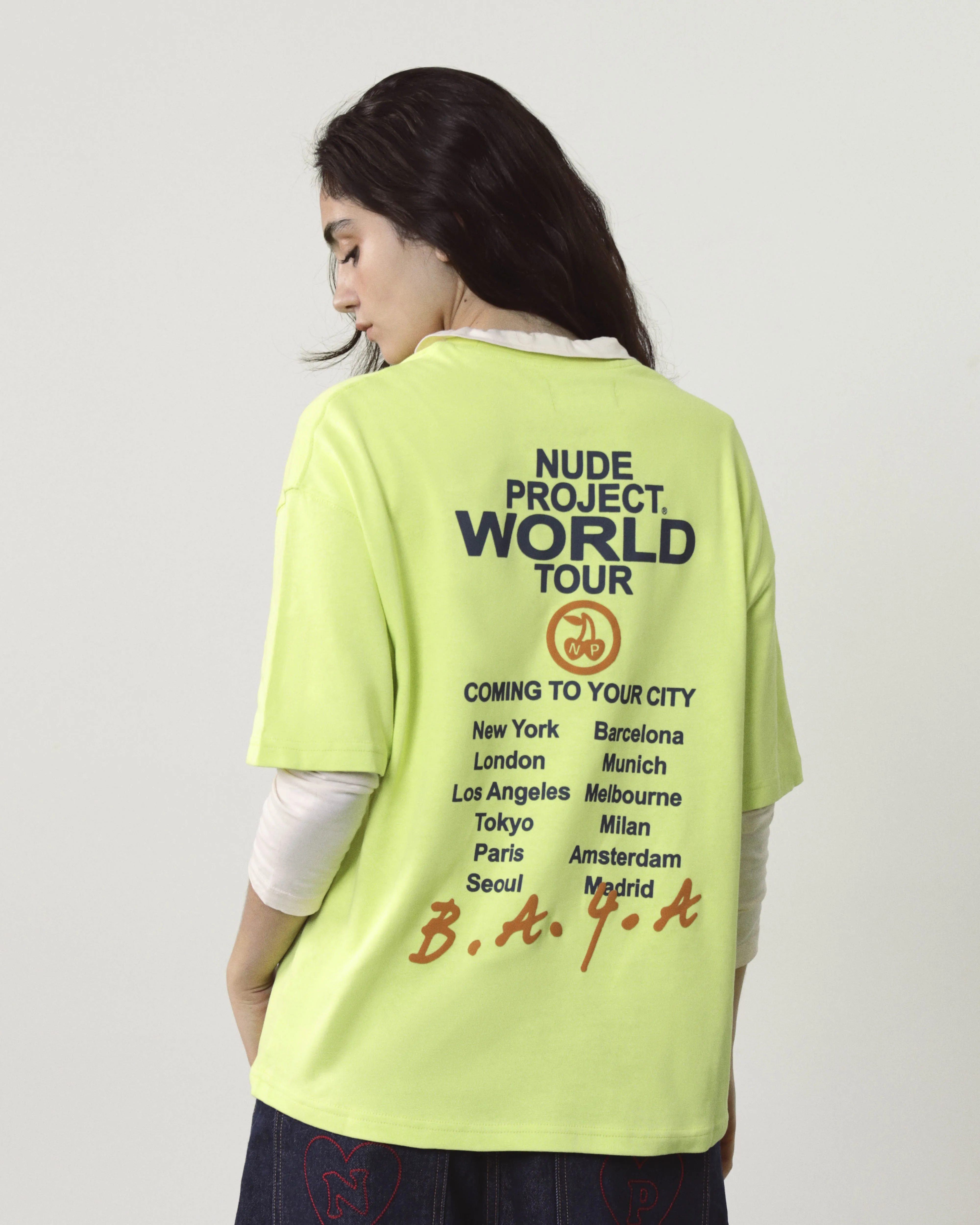 Nude Tour Tee Lime Green