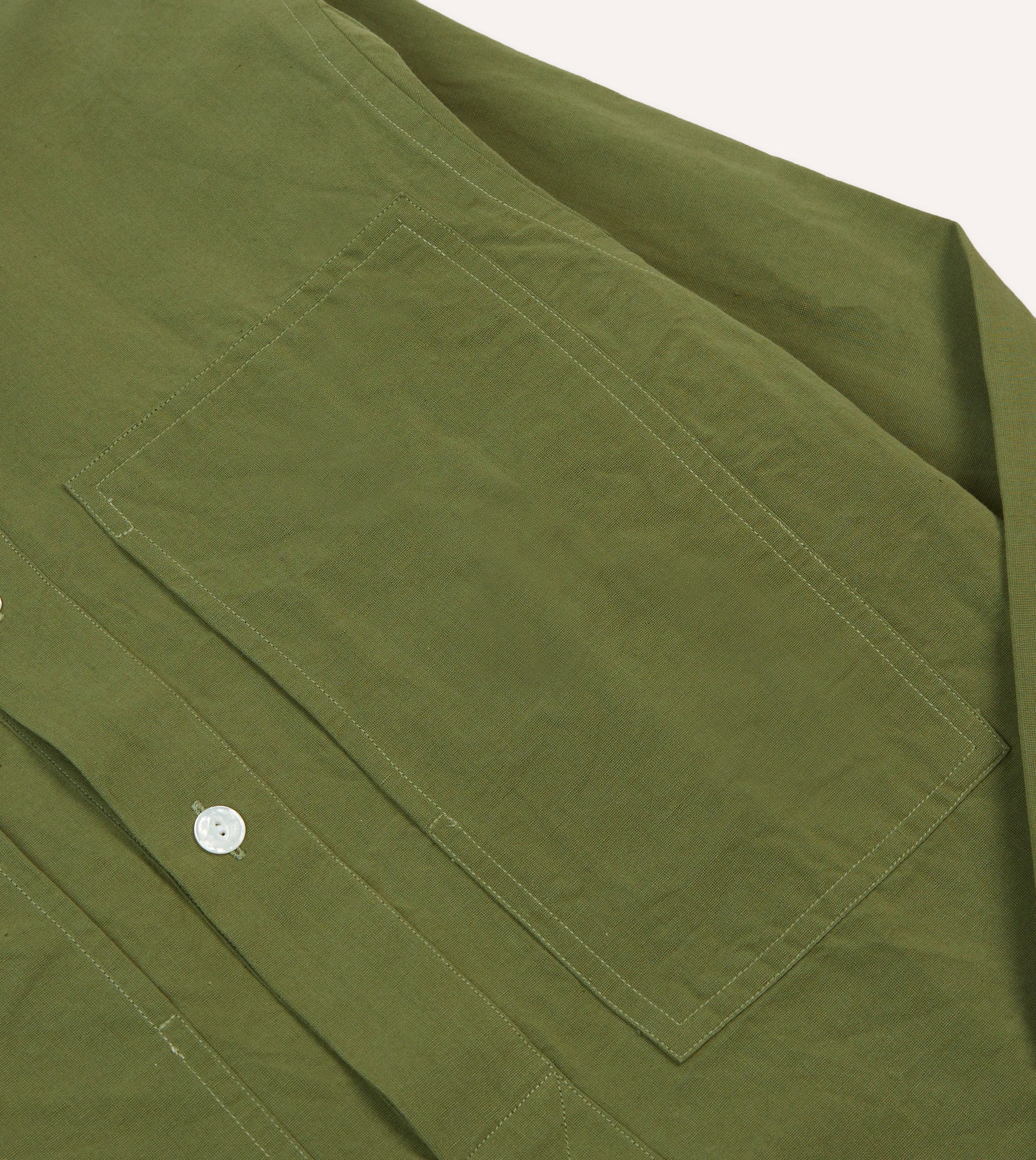 Olive Cotton-Linen Popover Shirt
