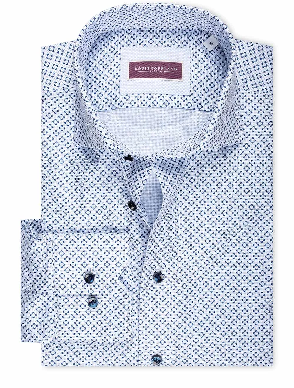 Pattern Single Cuff Shirt With Contrast Buttons Blue