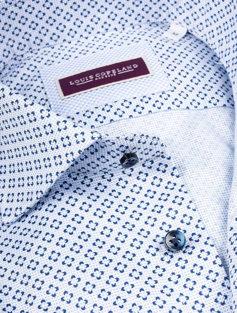Pattern Single Cuff Shirt With Contrast Buttons Blue