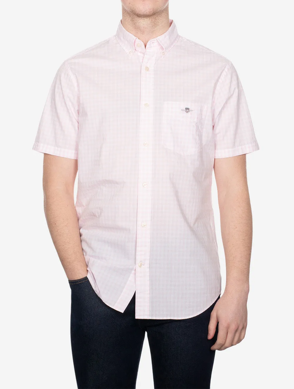Poplin Gingham Short Sleeve Regular Shirt Light Pink