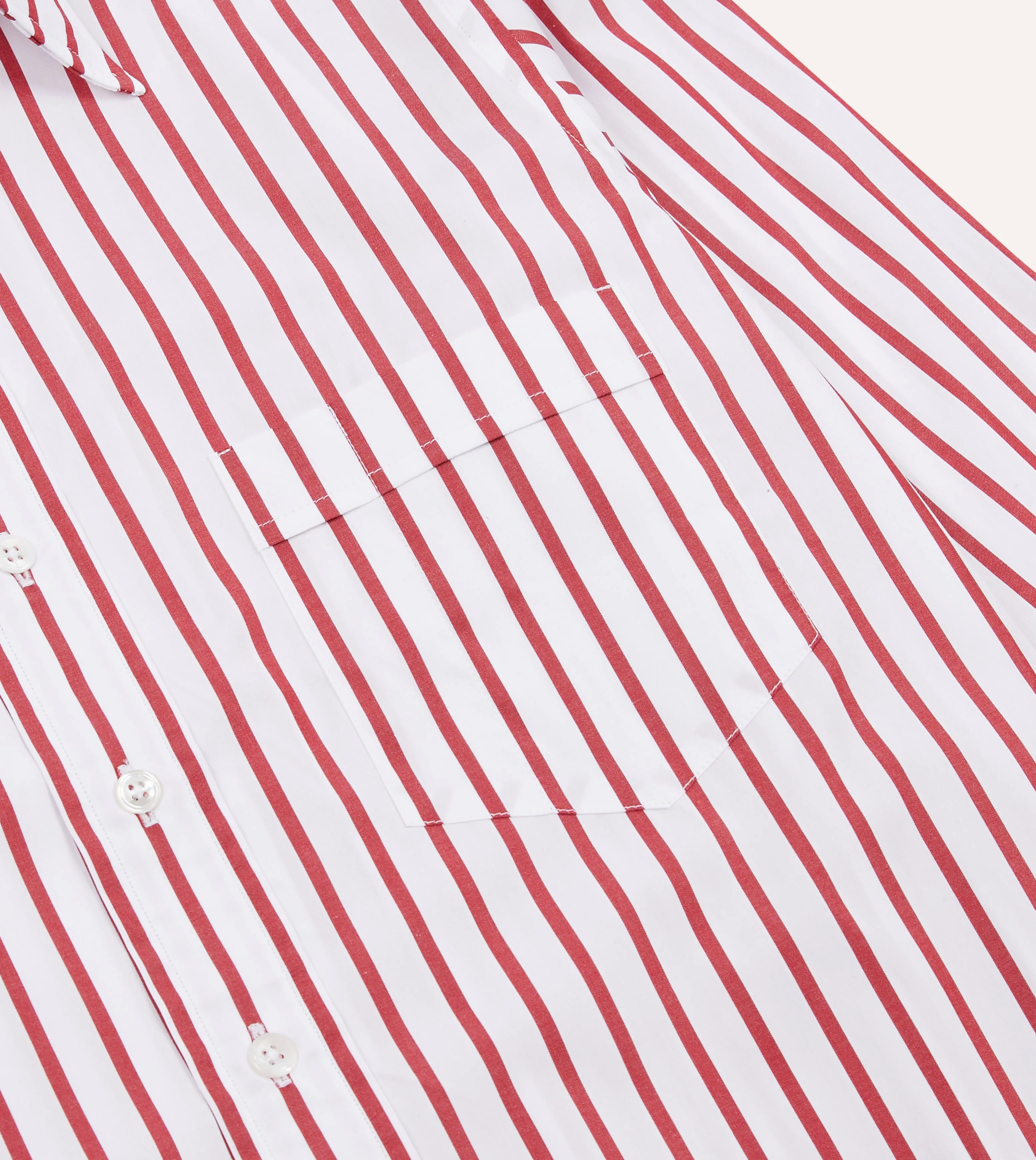 Red and White Stripe Cotton Poplin Long Point Collar Shirt