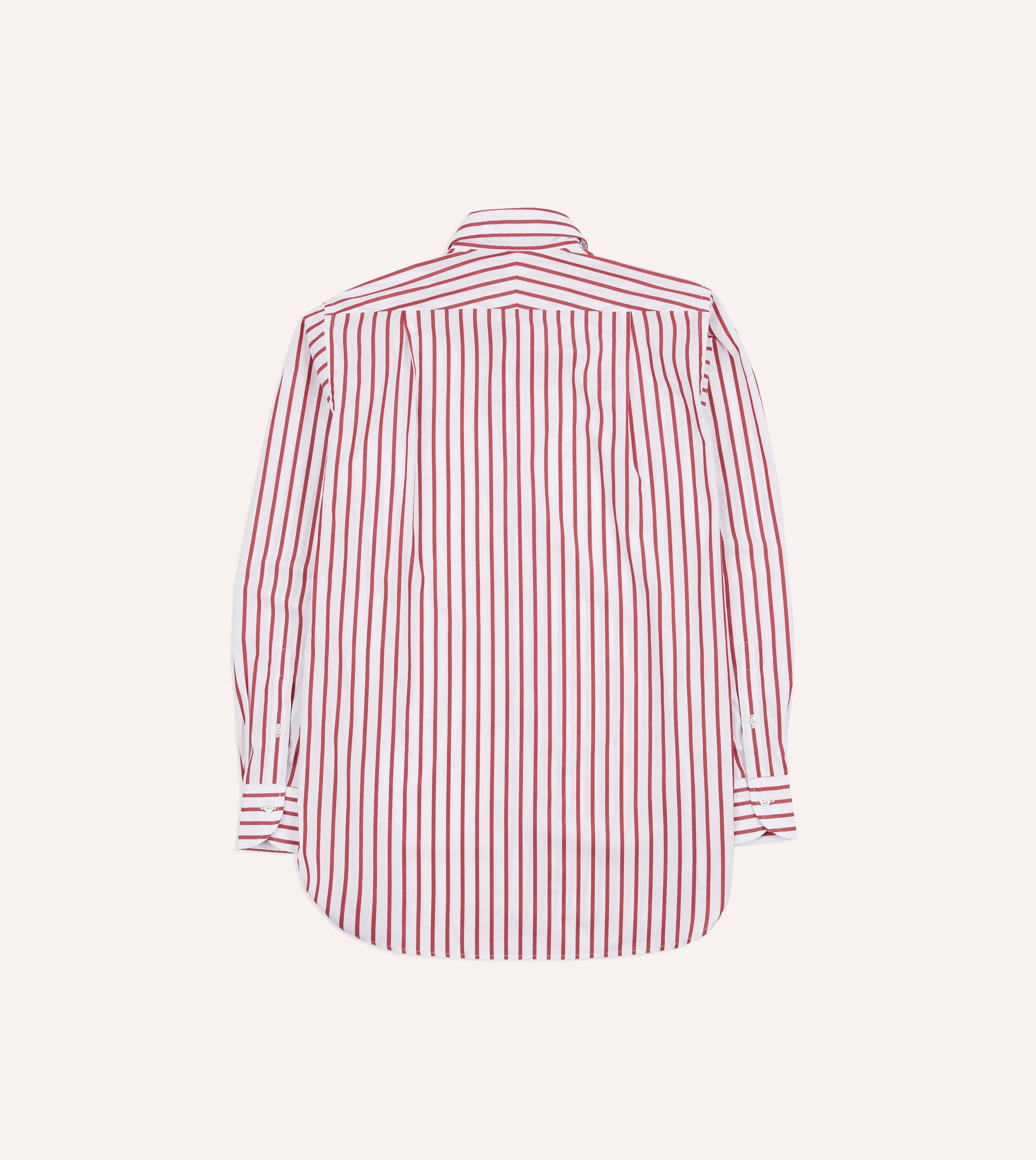 Red and White Stripe Cotton Poplin Long Point Collar Shirt