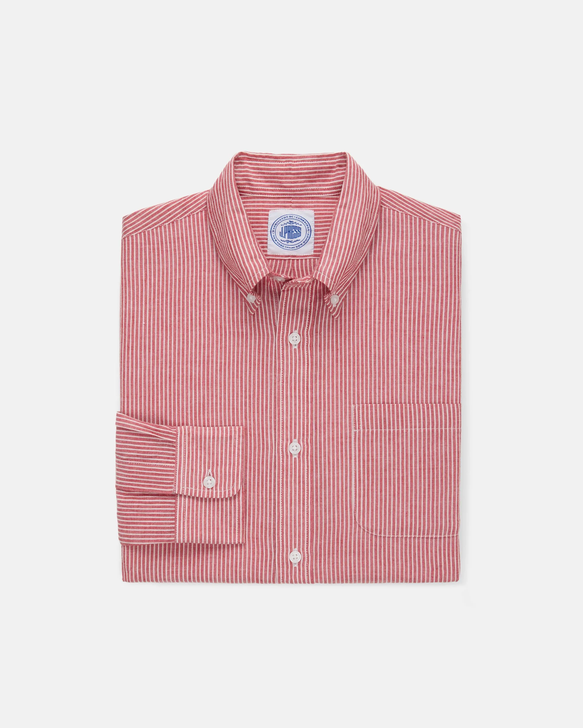 RED/WHITE STRIPE COTTON CHAMBRAY SHIRT