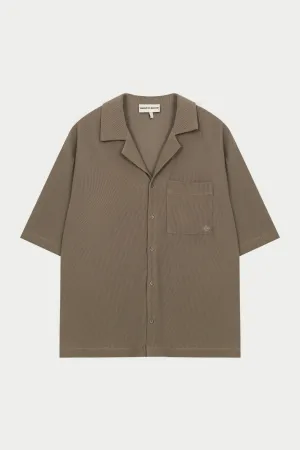 RIB BUTTON THROUGH SHIRT - MINK