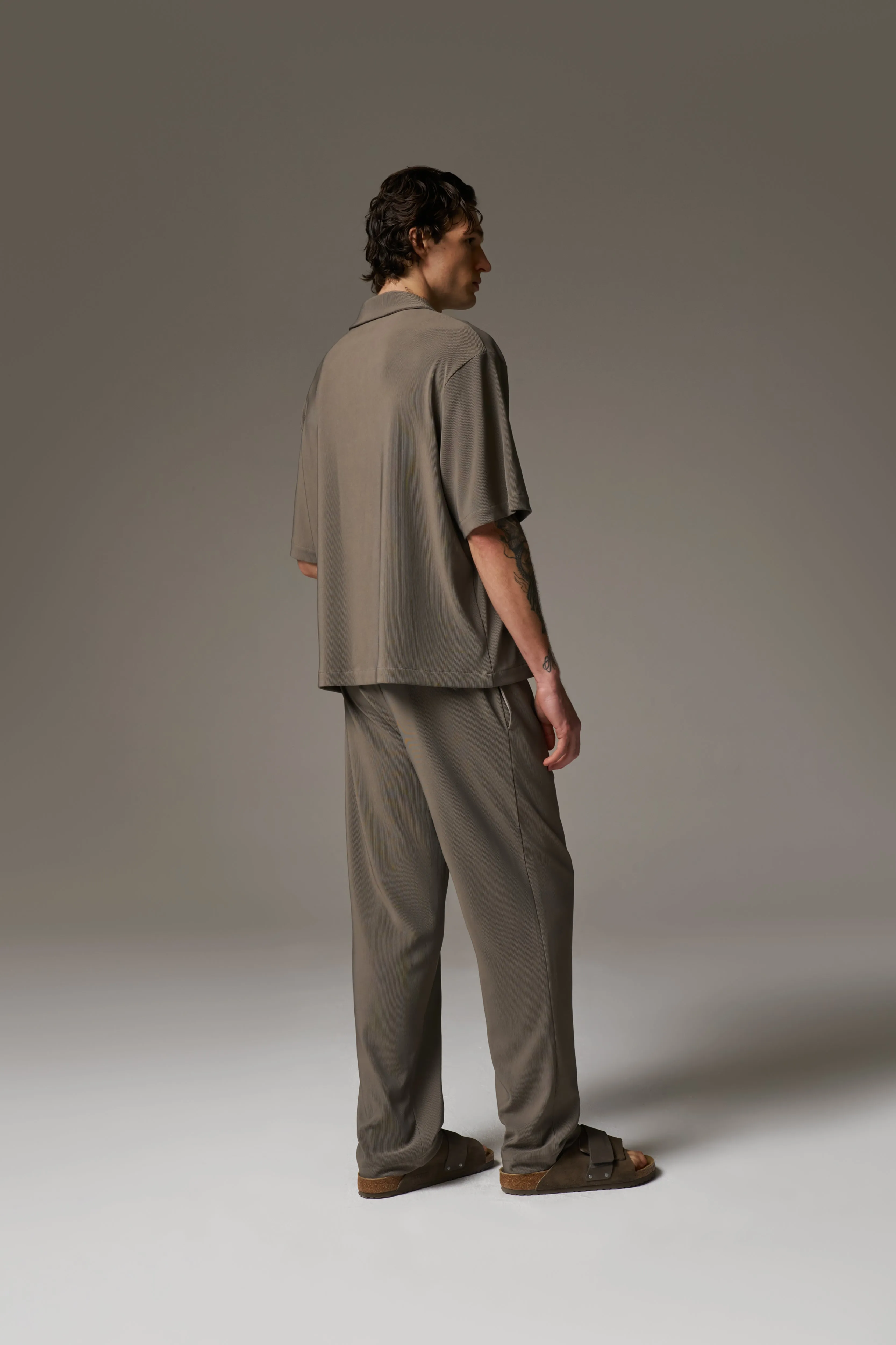 RIB BUTTON THROUGH SHIRT - MINK