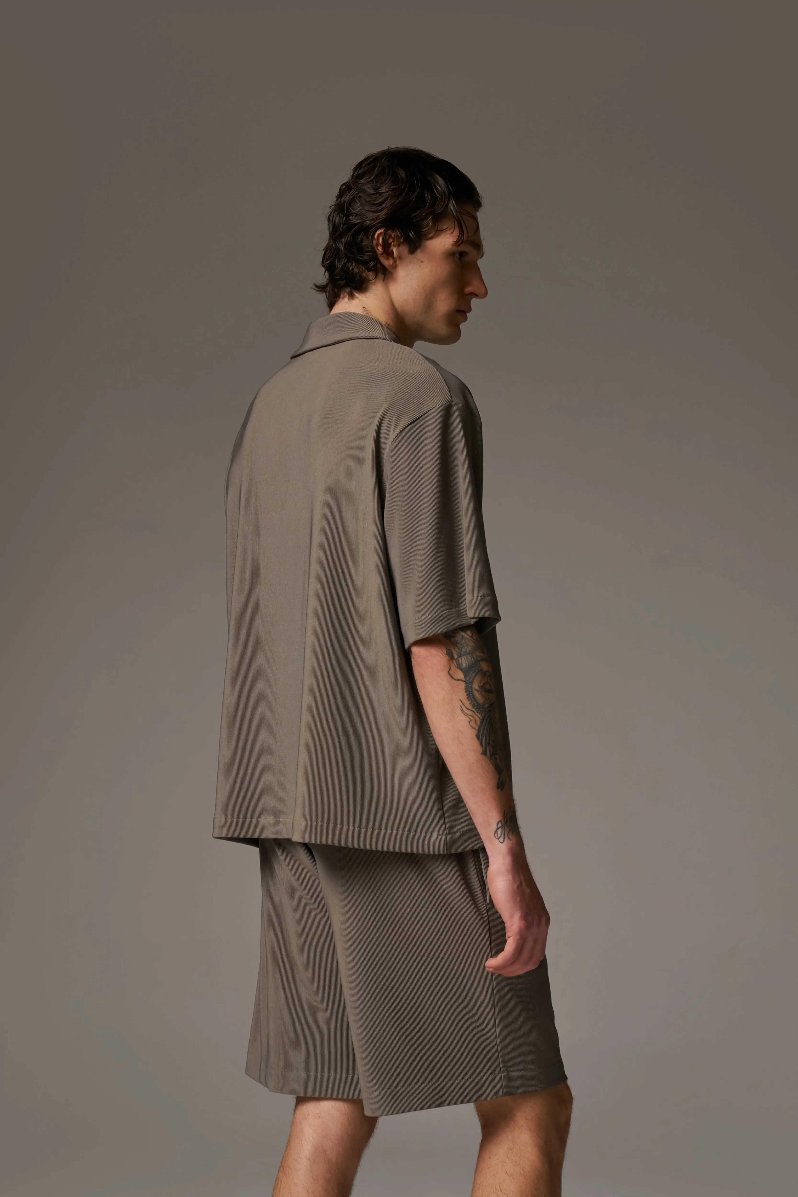 RIB BUTTON THROUGH SHIRT - MINK