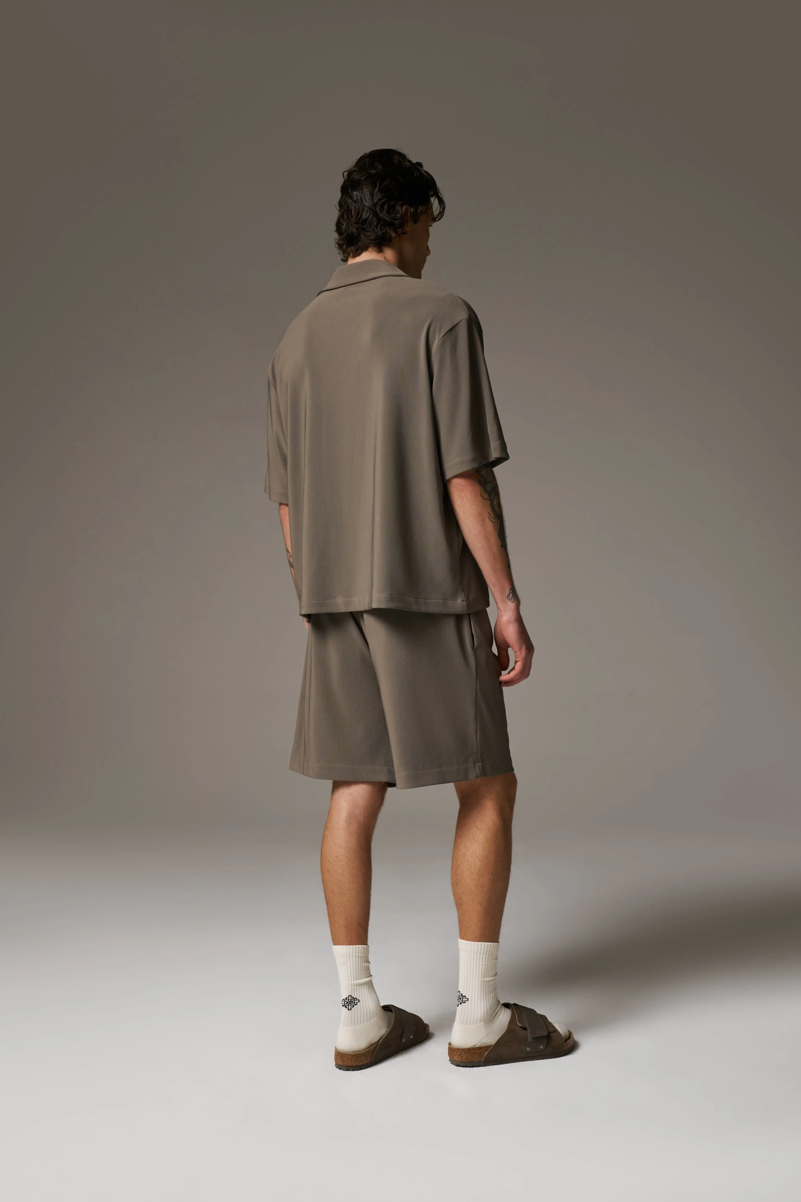 RIB BUTTON THROUGH SHIRT - MINK