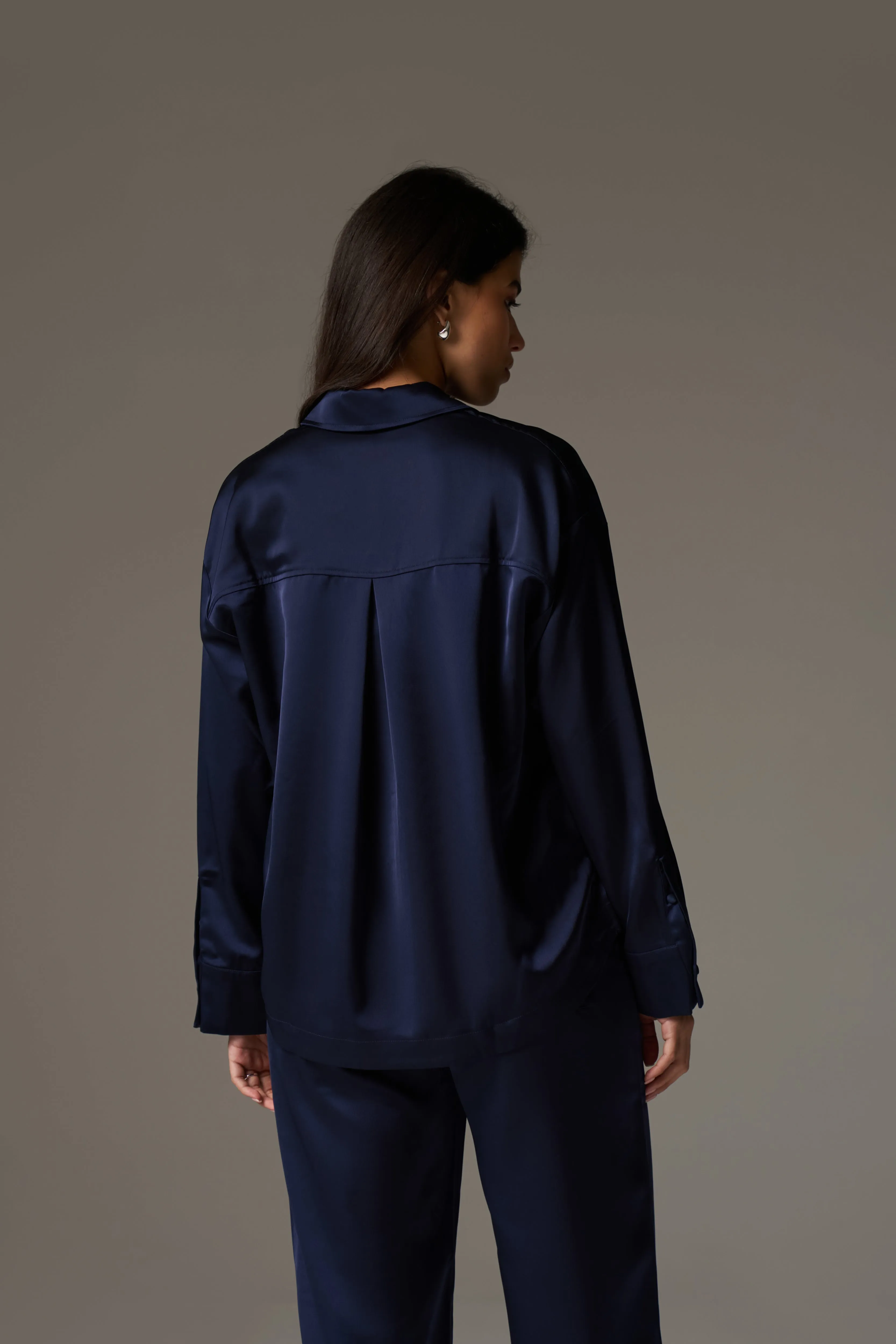 SATIN EMBLEM SHIRT - NAVY