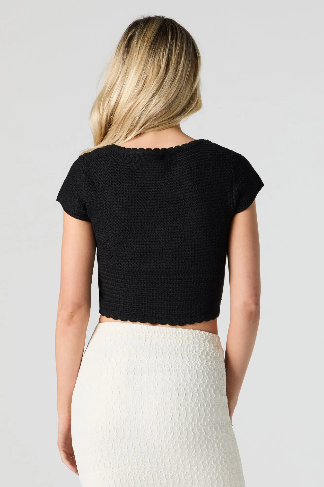 Scalloped Knit Button Front Crop Top