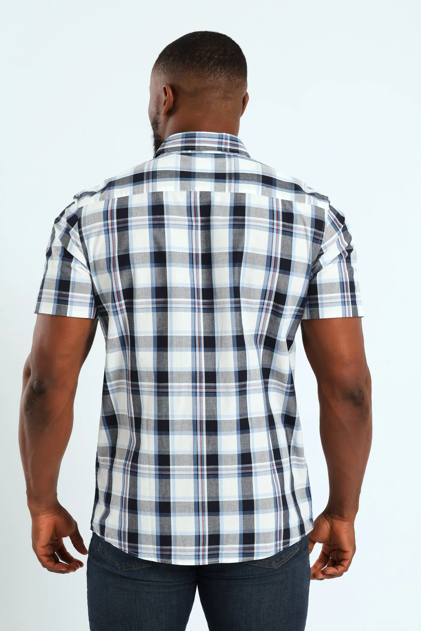 Short Sleeve Check Shirt - White/Navy/Ochre