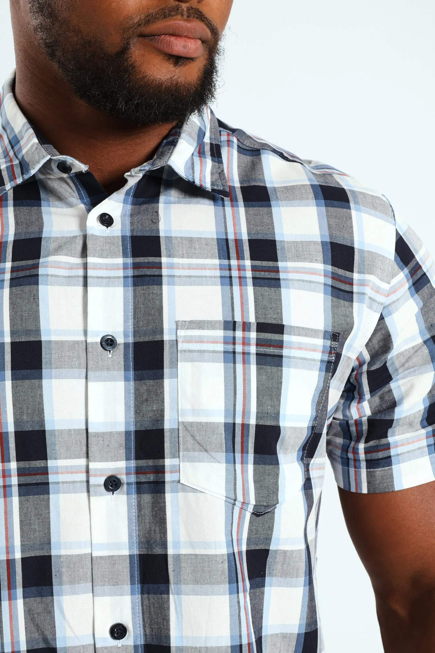 Short Sleeve Check Shirt - White/Navy/Ochre