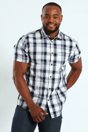 Short Sleeve Check Shirt - White/Navy/Ochre