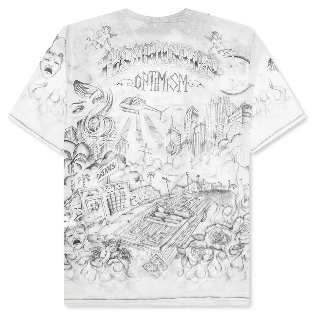 Short Sleeve Printed Crew Neck Mesh Top - Tattoo