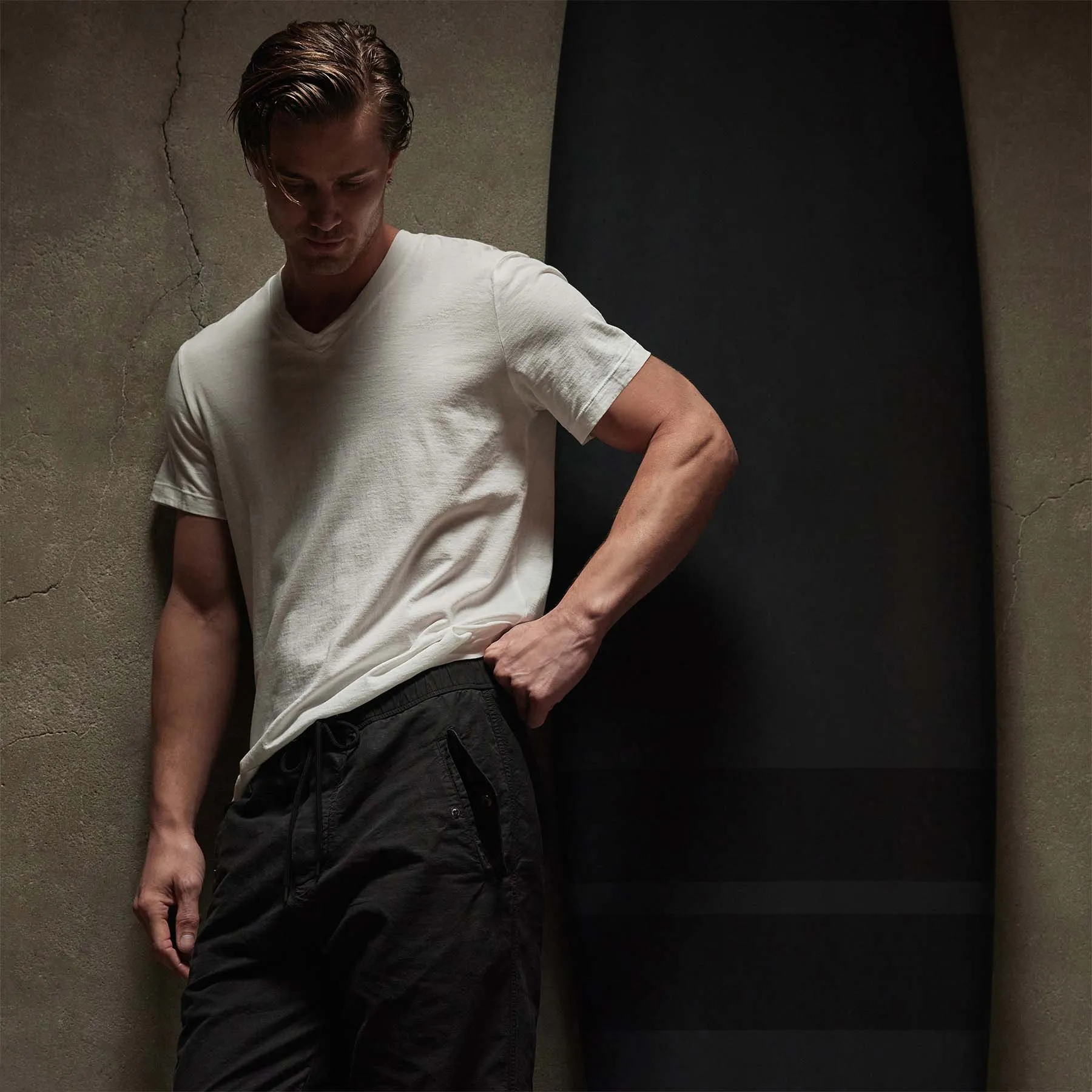 Short Sleeve V Neck - White