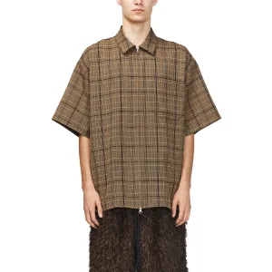 Song For The Mute Zip Up Box Shirt Brown/Yvory 251_MSH067_CRCHBRN