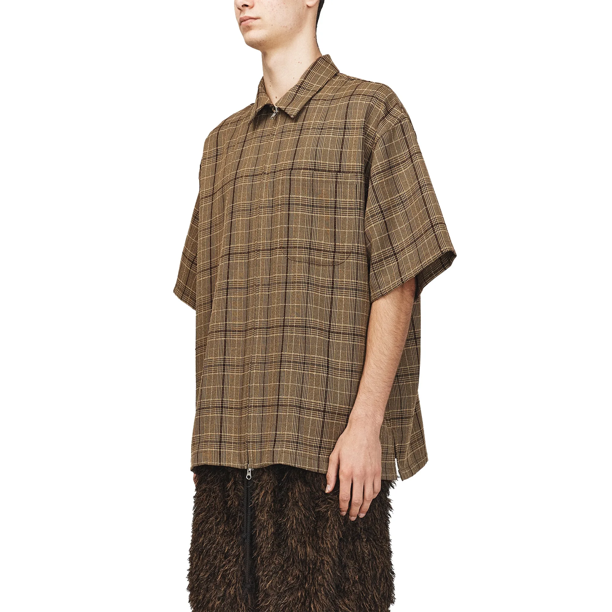 Song For The Mute Zip Up Box Shirt Brown/Yvory 251_MSH067_CRCHBRN