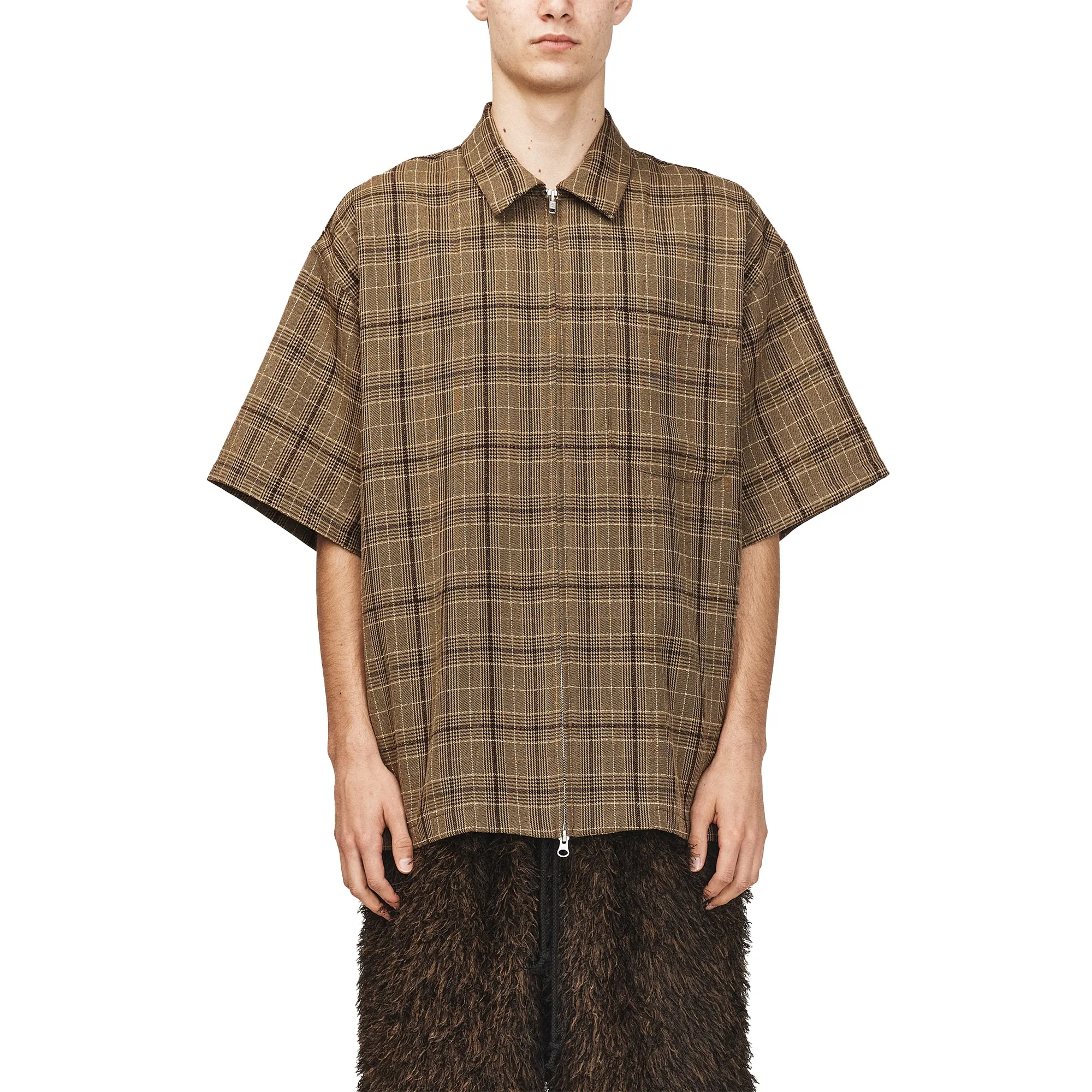 Song For The Mute Zip Up Box Shirt Brown/Yvory 251_MSH067_CRCHBRN