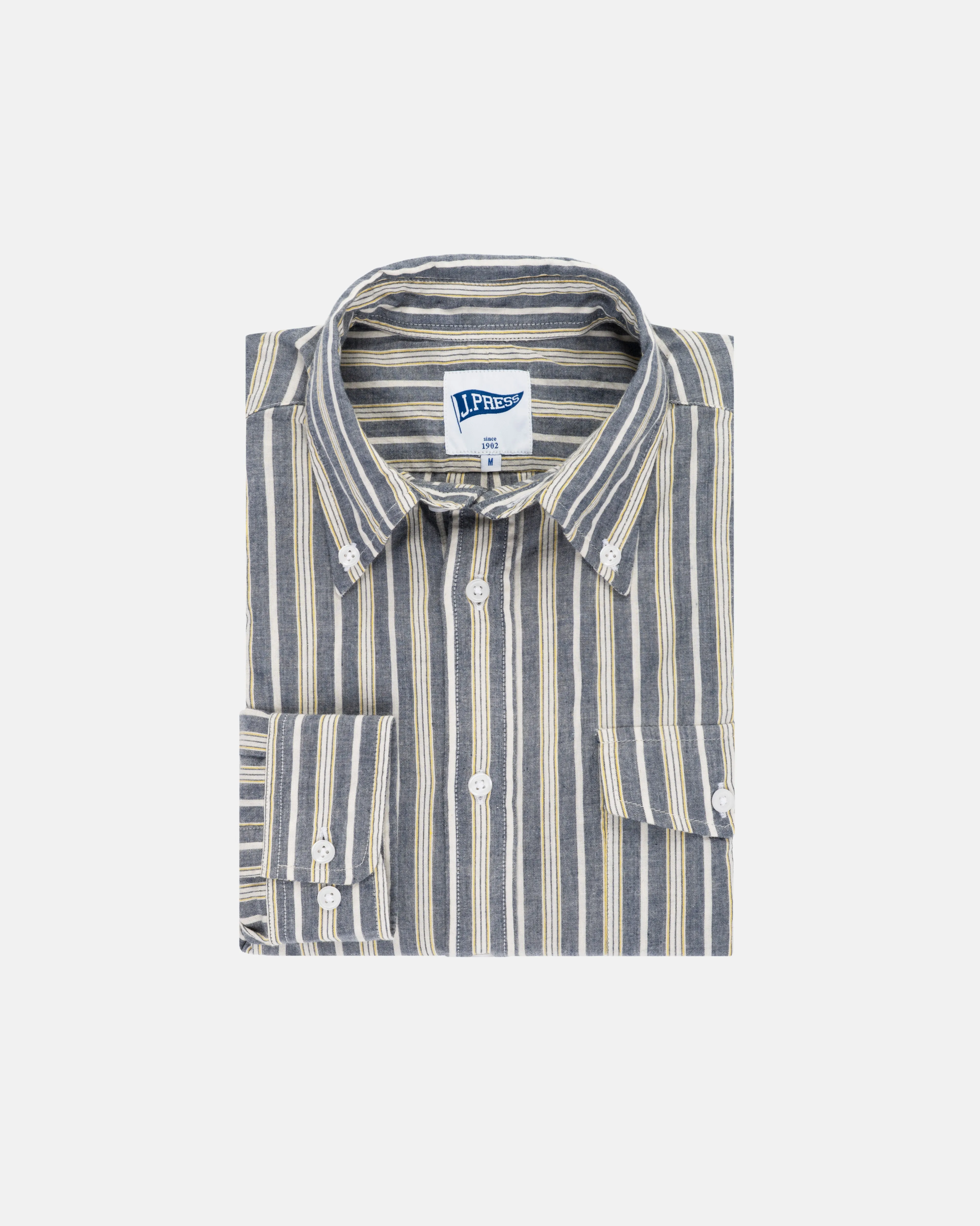 STRIPE LONG SLEEVE SHIRT - TAN/NAVY