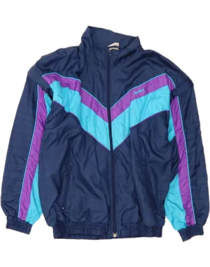 VINTAGE Mens Tracksuit Top Jacket Large Navy Blue Colourblock Nylon