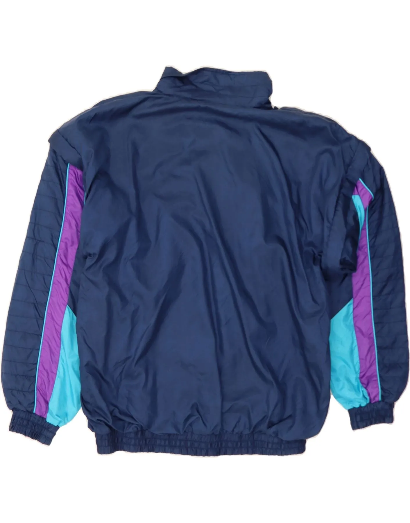 VINTAGE Mens Tracksuit Top Jacket Large Navy Blue Colourblock Nylon