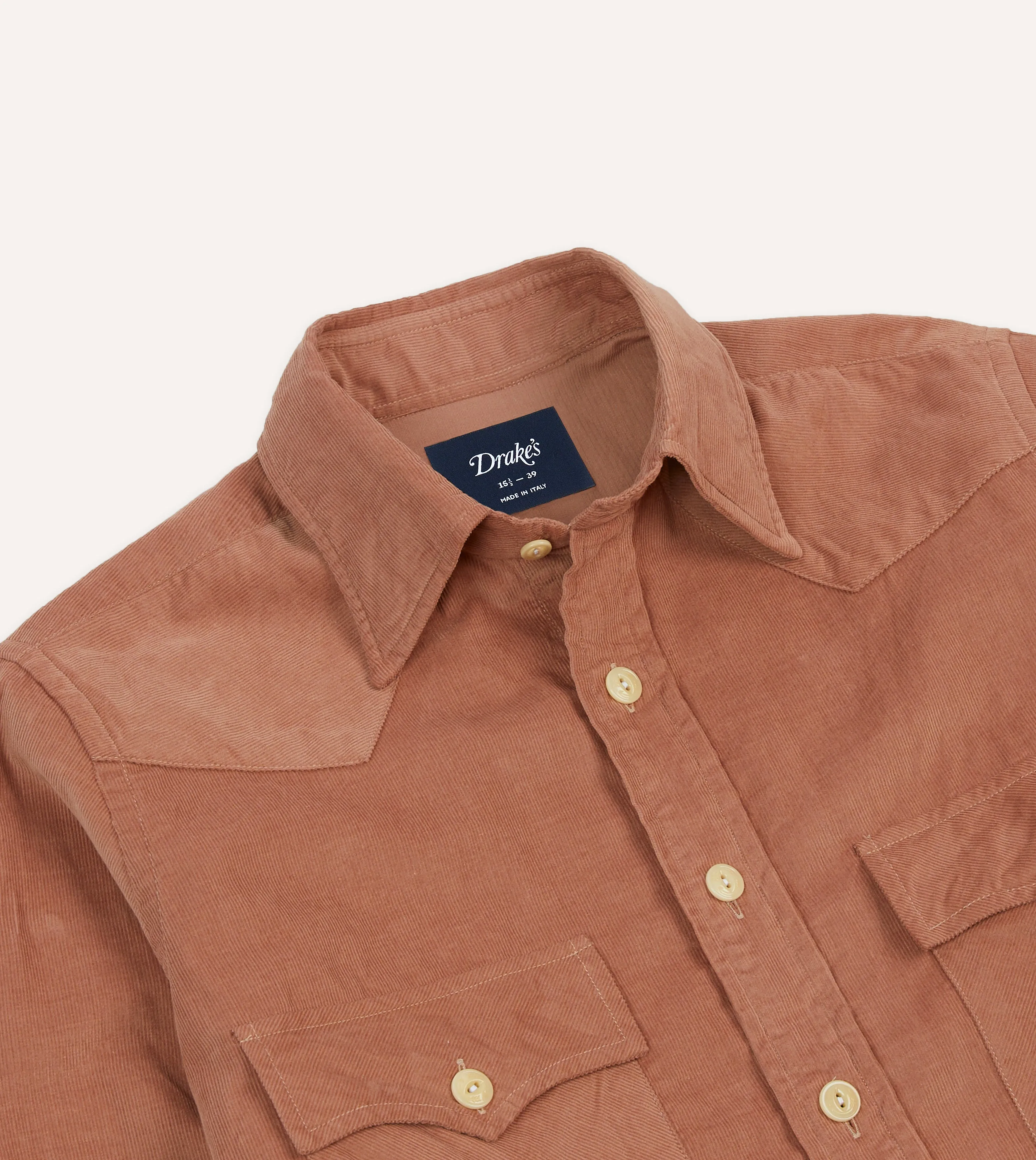 Washed Red Corduroy Two-Pocket Western Shirt