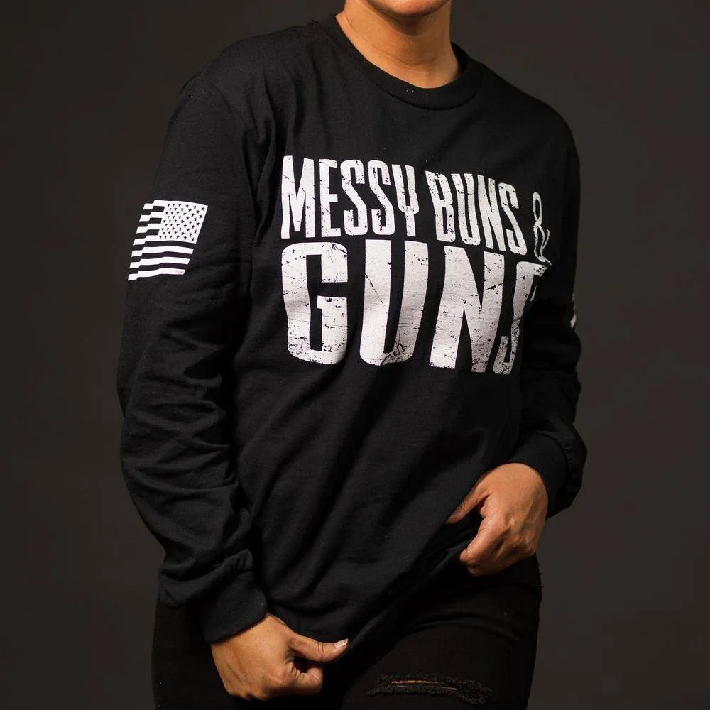 Women's Messy Buns & Guns Long Sleeve - Black