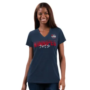 WOMEN'S SNAP ALT V-NECK TEE NAVY